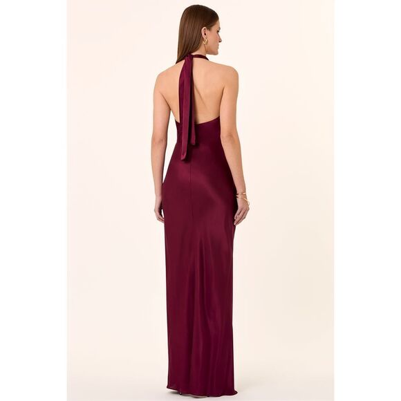 Nicholas the Label Galilea Embellished Draped Halter Gown in Dark Plum US2 $695 - Picture 3 of 10